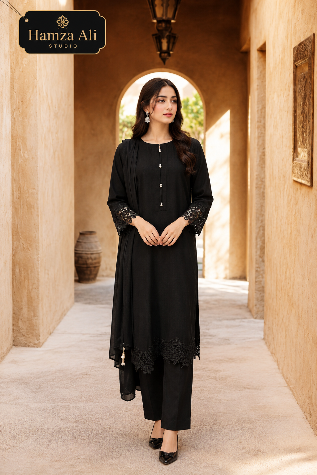 Noir Elegance Cutwork 3-Piece Suit