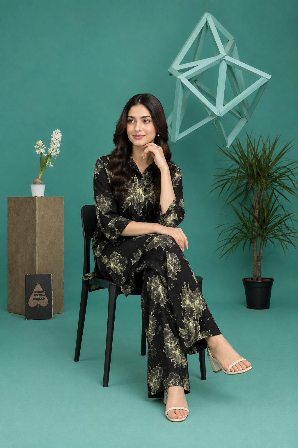 Chic Black Printed Georgette Co-Ord Set