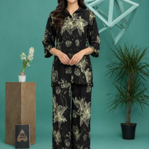 Chic Black Printed Georgette Co-Ord Set