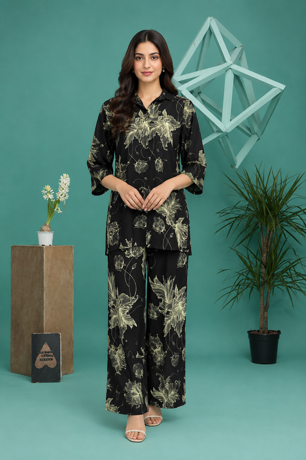 Chic Black Printed Georgette Co-Ord Set