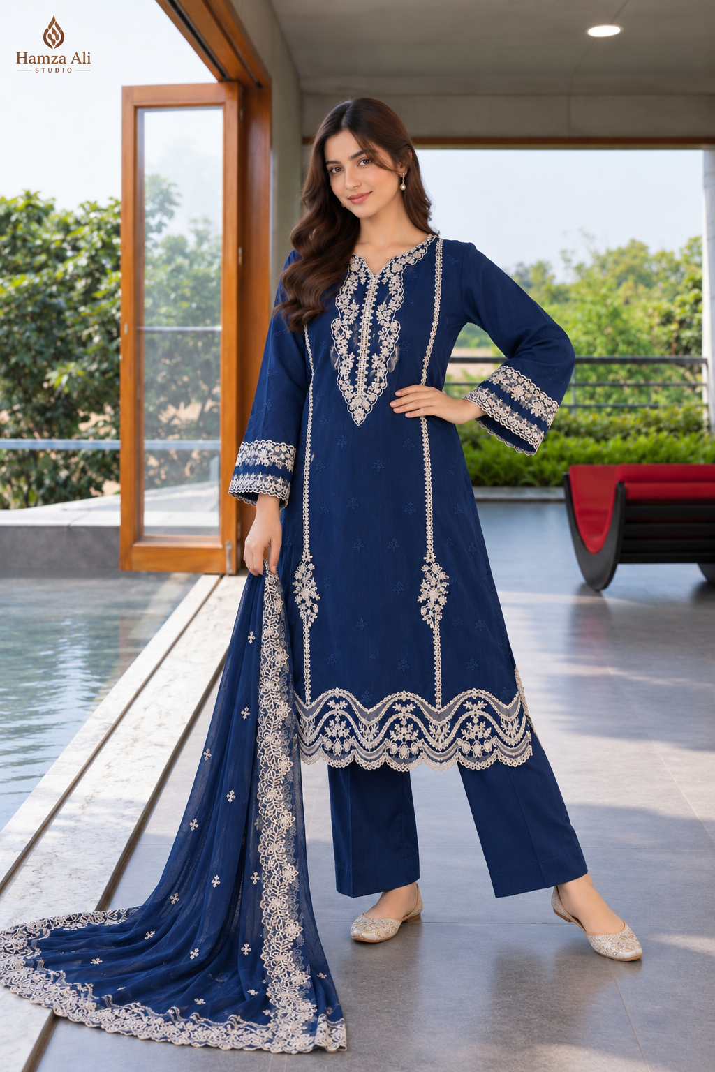 Elegant Blue Cotton Suit