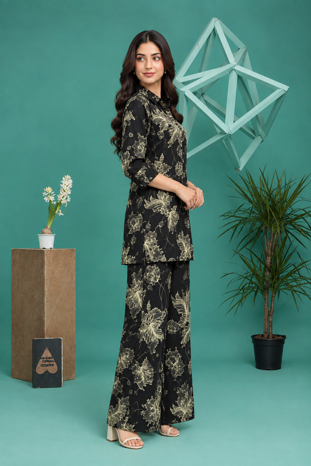Chic Black Printed Georgette Co-Ord Set