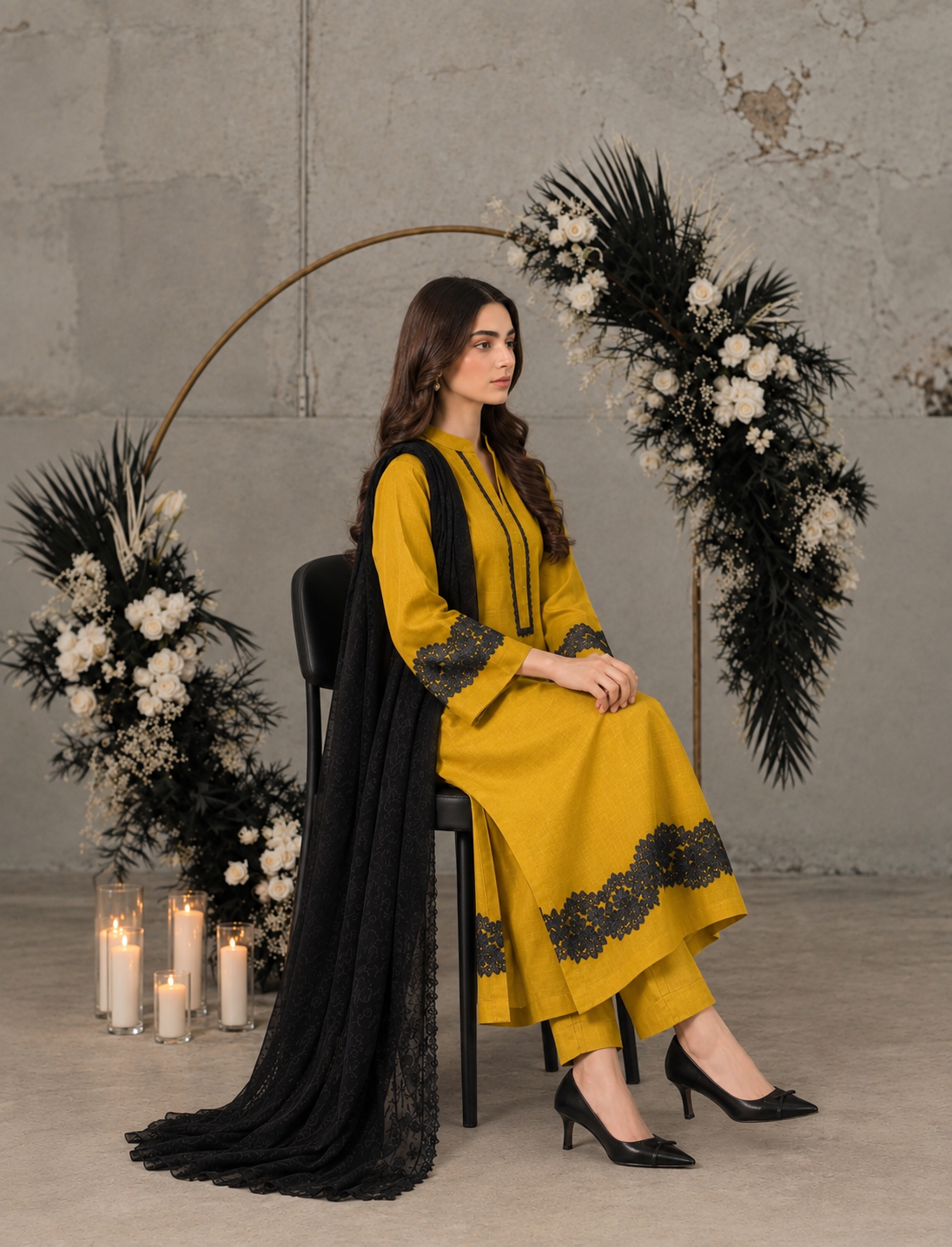 Mustard & Black Chic Cotton Suit