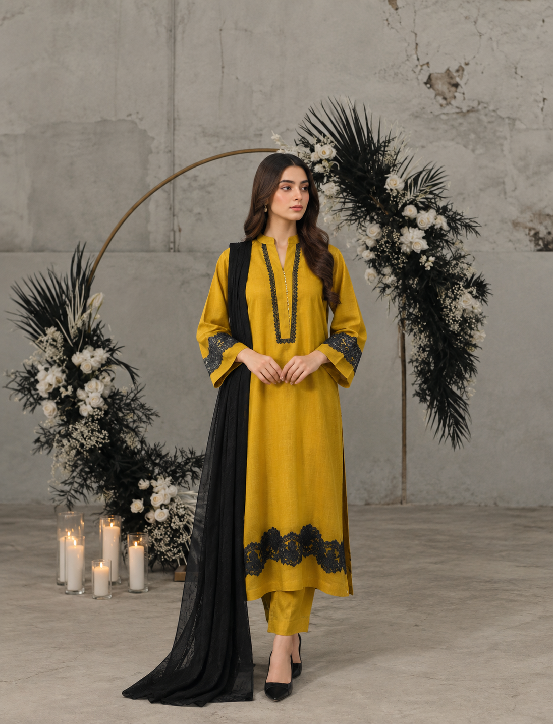 Mustard & Black Chic Cotton Suit