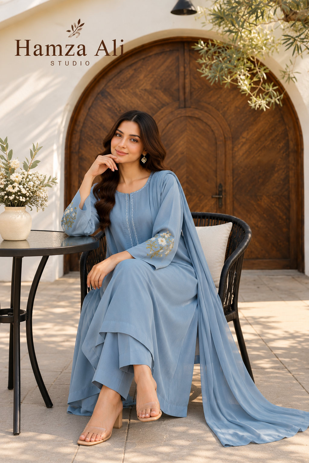 Elegant Sky Blue Khaddi Silk Suit