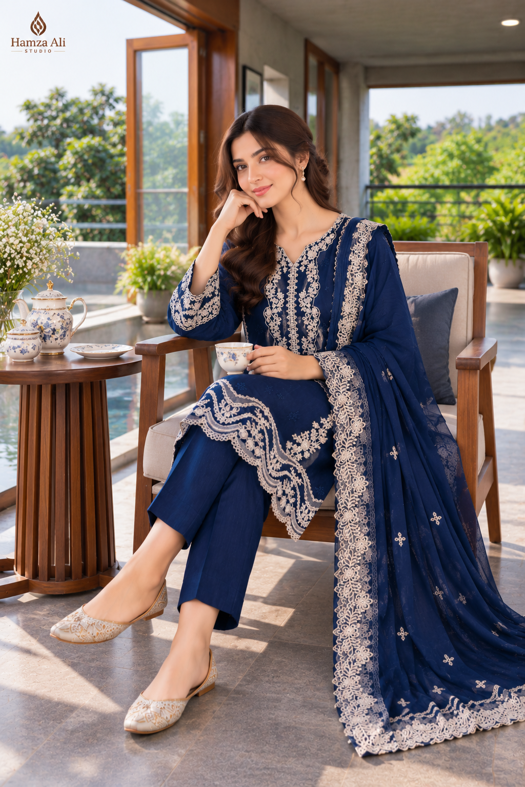 Elegant Blue Cotton Suit