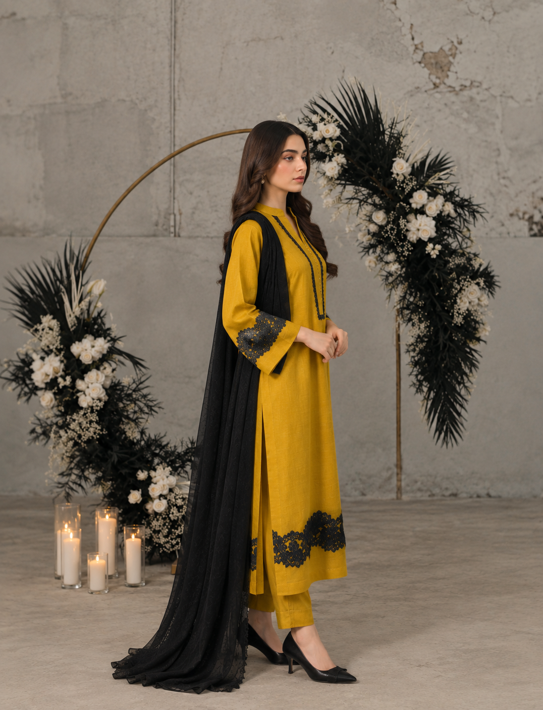 Mustard & Black Chic Cotton Suit