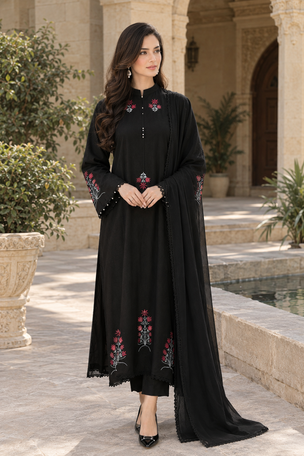 Midnight Blossom Embroidered 3-Piece Suit