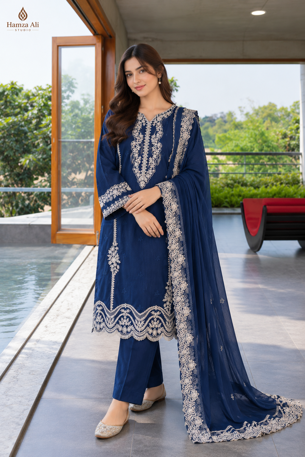 Elegant Blue Cotton Suit